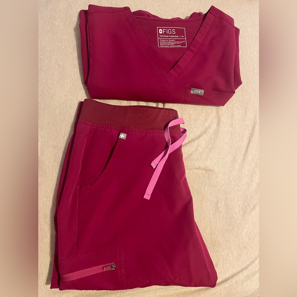 SOLD!  FIGS Deep Cranberry Set! (M) Catarina Top + Zamora Jogger (L)